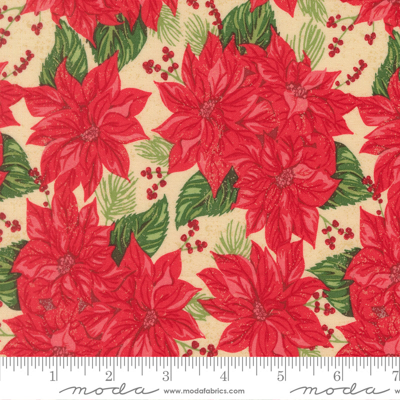 Holiday Cheer Natural Vintage Poinsettia Yardage by Stacy Iest Hsu for Moda Fabrics