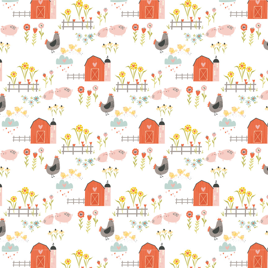My Heart Belongs To My Farmer White Sweetheart Farm Yardage by Lori Woods for Poppie Cotton Fabrics