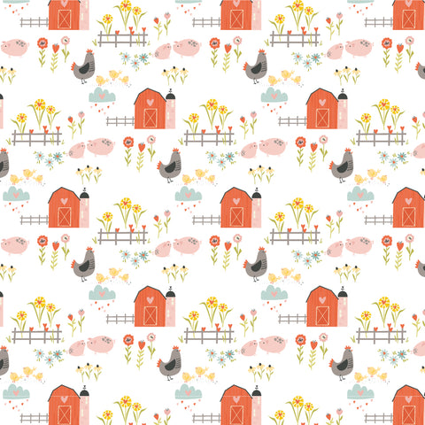 BOLT END 17" My Heart Belongs To My Farmer White Sweetheart Farm Yardage by Lori Woods for Poppie Cotton Fabrics