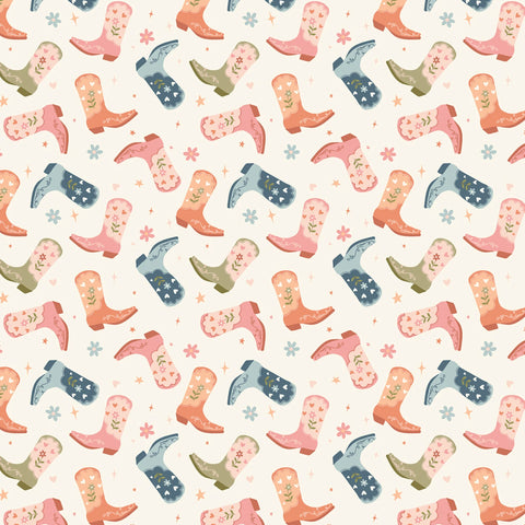 Petals and Pony Luck Natural Cowgirl Kicks Yardage by Softly Studio for Cloud9 Fabrics