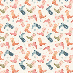 Petals and Pony Luck Natural Cowgirl Kicks Yardage by Softly Studio for Cloud9 Fabrics