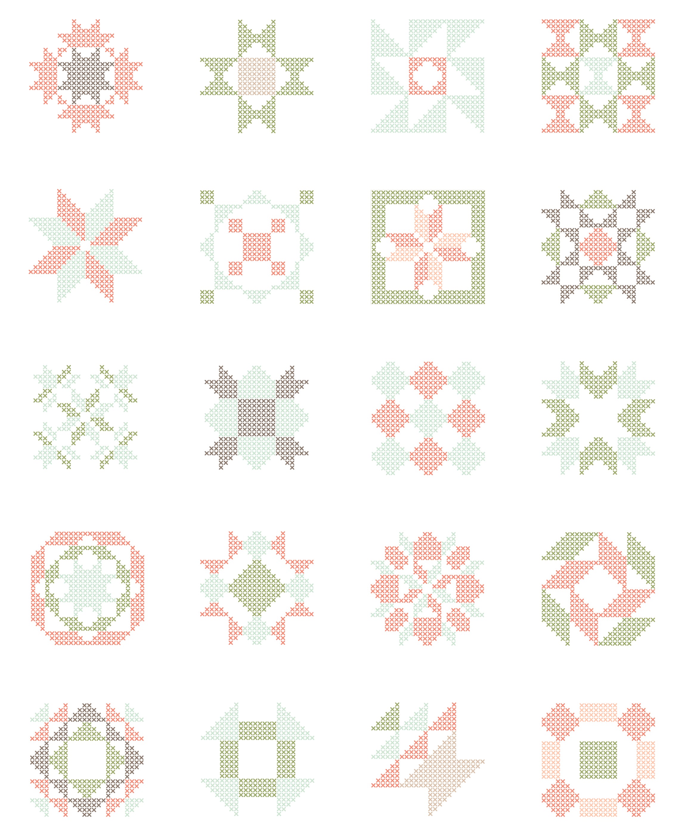 Abloom Stone Cross Stitch Blocks Panel by Corey Yoder for Moda Fabrics