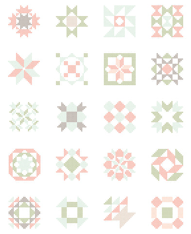 Abloom Stone Cross Stitch Blocks Panel by Corey Yoder for Moda Fabrics