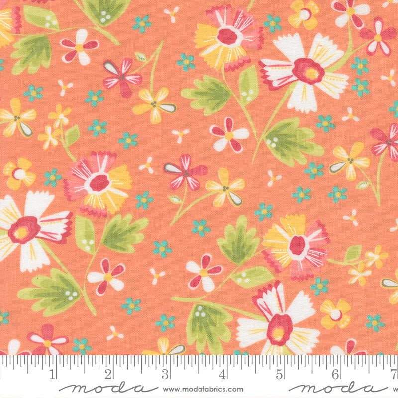 In The Garden Coral Garden Flowers Yardage by Corey Yoder for Moda Fabrics