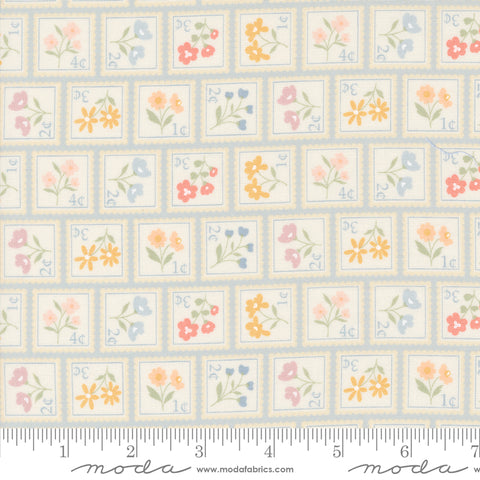 Cottage Charm Powder Blue Sweet Stamps Yardage by Heather Briggs for Moda Fabrics
