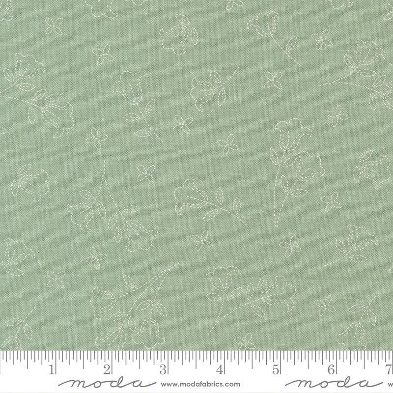 Sunbonnet Dusty Blue Embroidered Blooms Yardage by Heather Briggs for Moda Fabrics