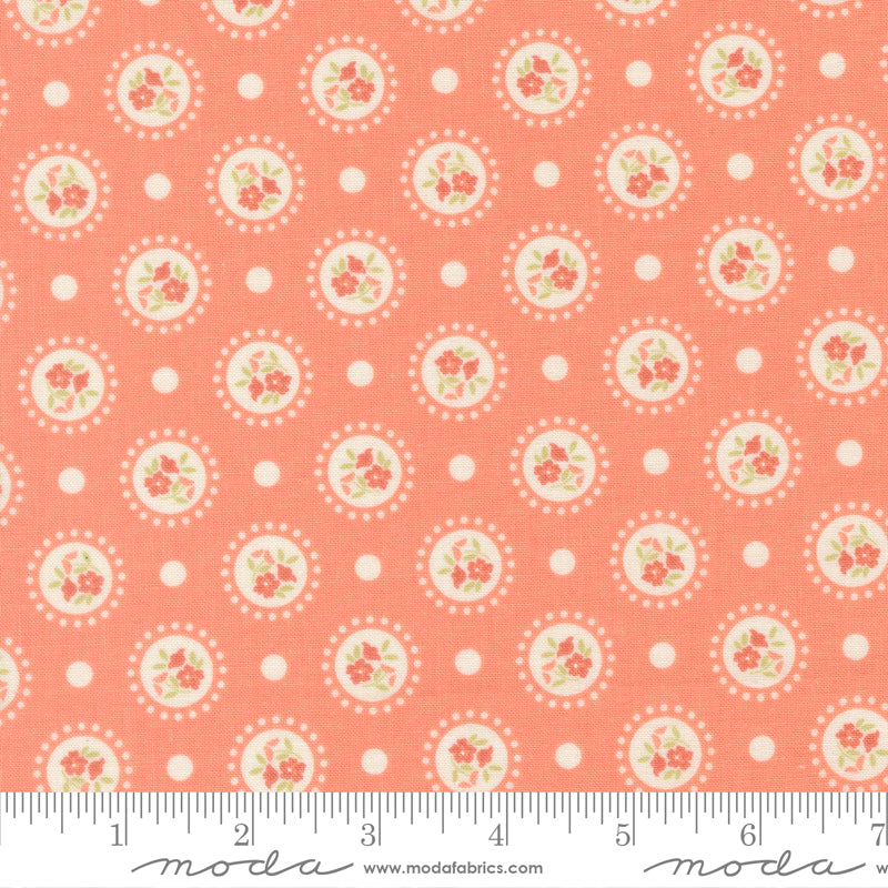 Sunbonnet Coral Flower Dots Yardage by Heather Briggs for Moda Fabrics