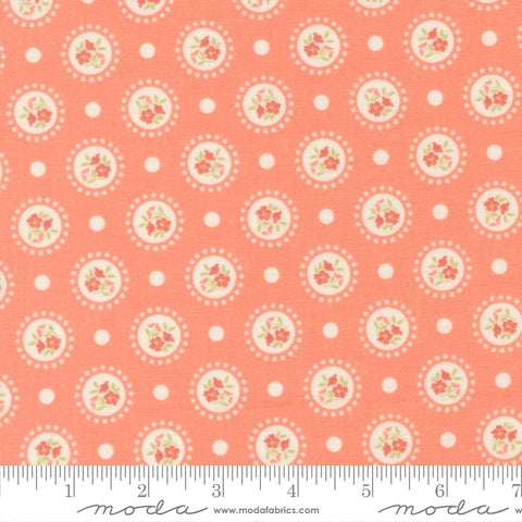 Sunbonnet Coral Flower Dots Yardage by Heather Briggs for Moda Fabrics