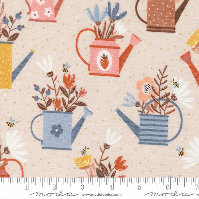 Blossoms & Blooms Pearl Watering Cans Yardage by Elena Amo for Moda Fabrics