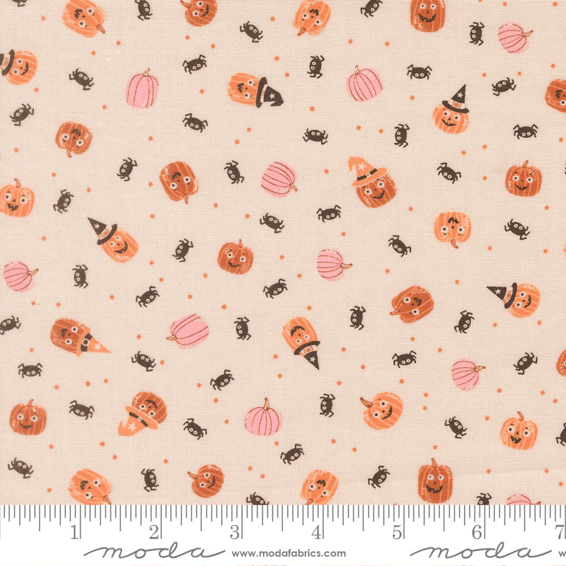 Purrs & Boos Moonbeam Friendly Pumpkin and Spiders Yardage by Elena Amo for Moda Fabrics