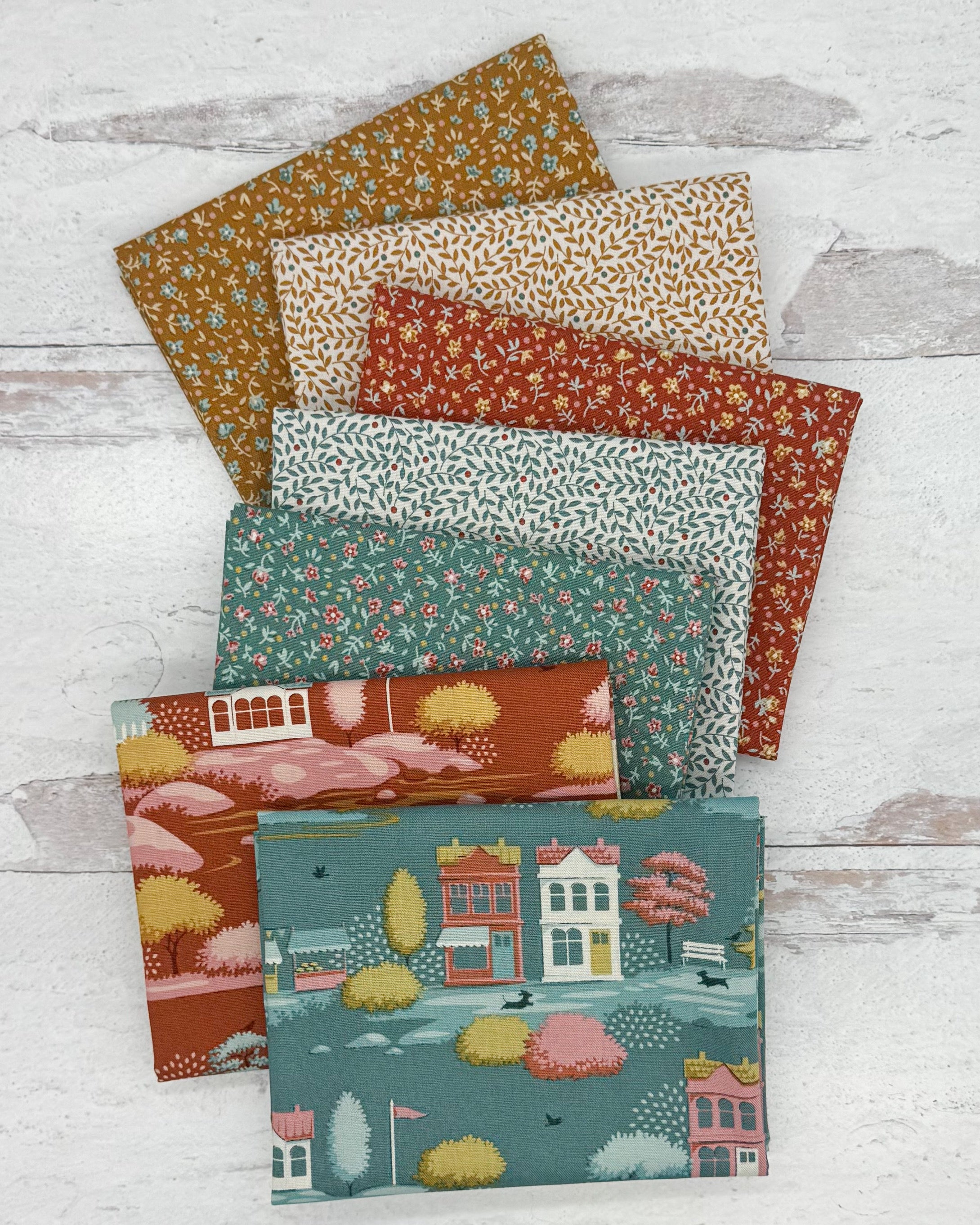 Village Life Blenders Rust/Teal Fat Quarter Bundle by Tilda for Tilda Fabrics