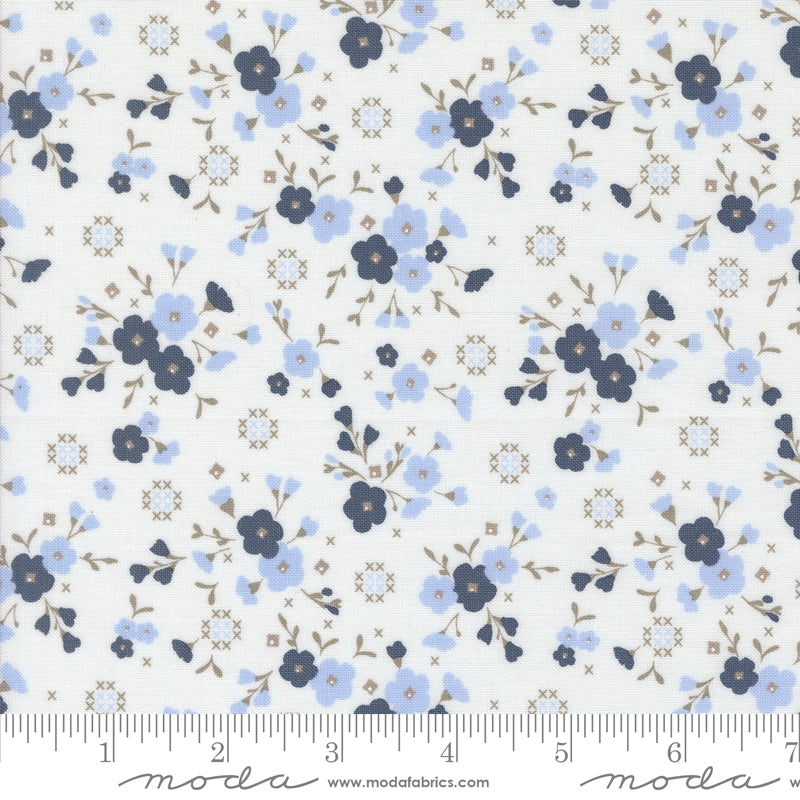 Sun-drenched Cloud Indigo Stitched Lullaby Yardage by Sweetfire Road for Moda Fabrics
