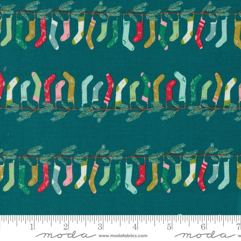 Cozy Wonderland Teal Stocking Stripe Yardage by Fancy That Design House for Moda Fabrics