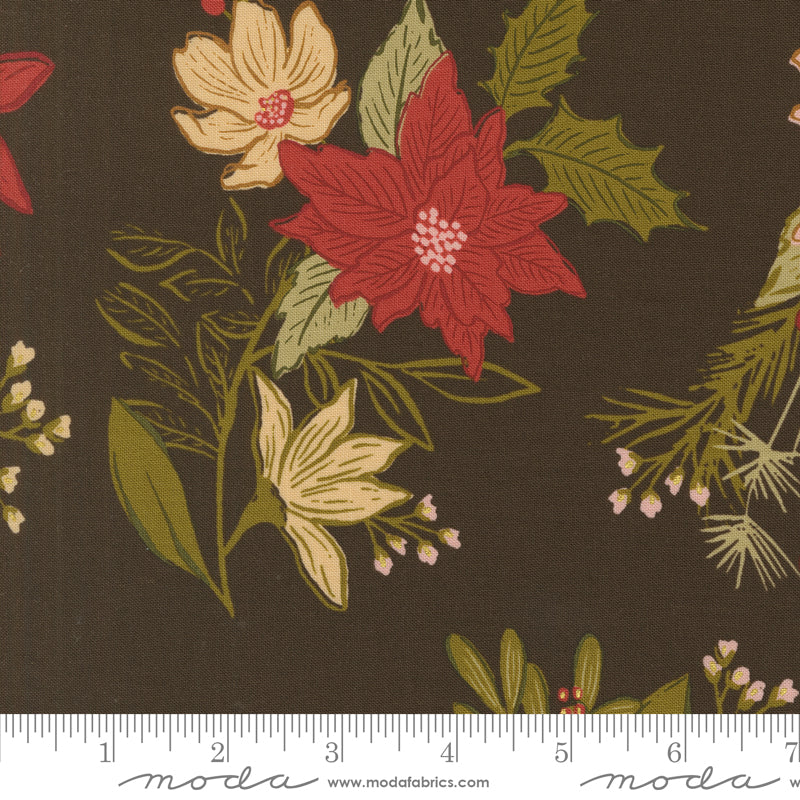 Old World Yuletide Espresso Festive Florals Metallic Yardage by Fancy That Design House for Moda Fabrics
