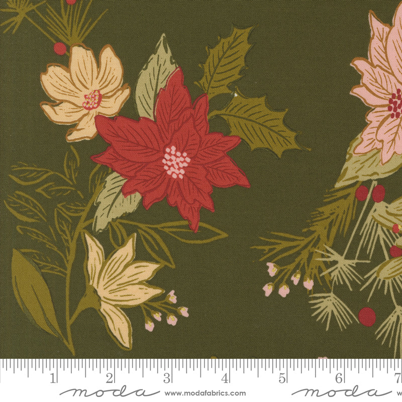 Old World Yuletide Pine Festive Florals Metallic Yardage by Fancy That Design House for Moda Fabrics