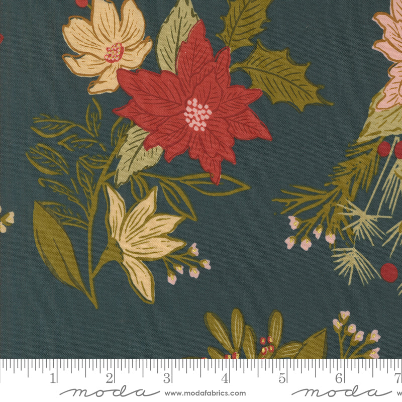 Old World Yuletide Midnight Festive Florals Metallic Yardage by Fancy That Design House for Moda Fabrics