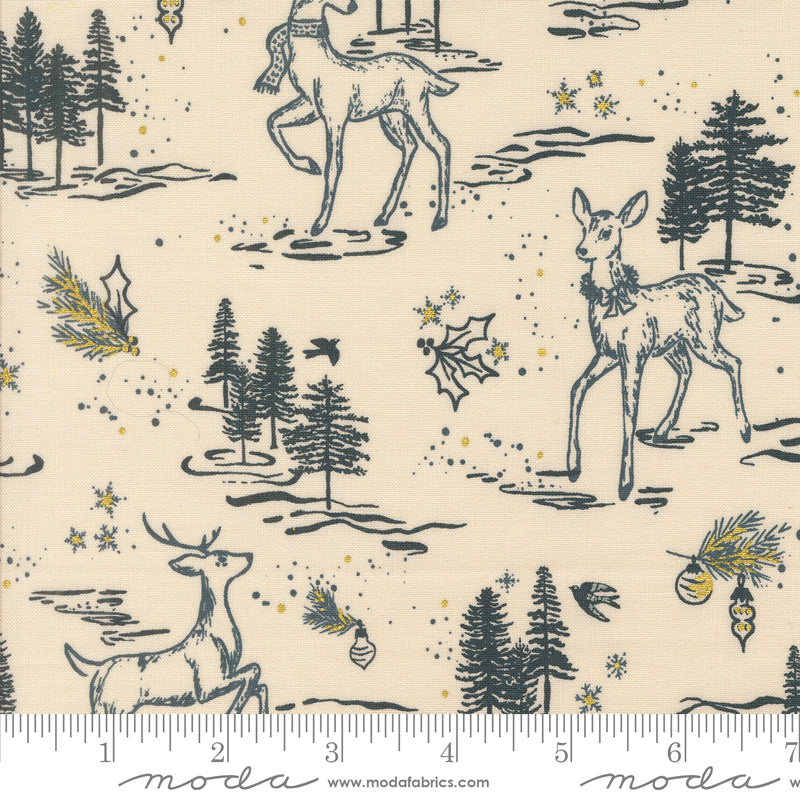 Old World Yuletide Eggshell Oh Deer Metallic Yardage by Fancy That Design House for Moda Fabrics