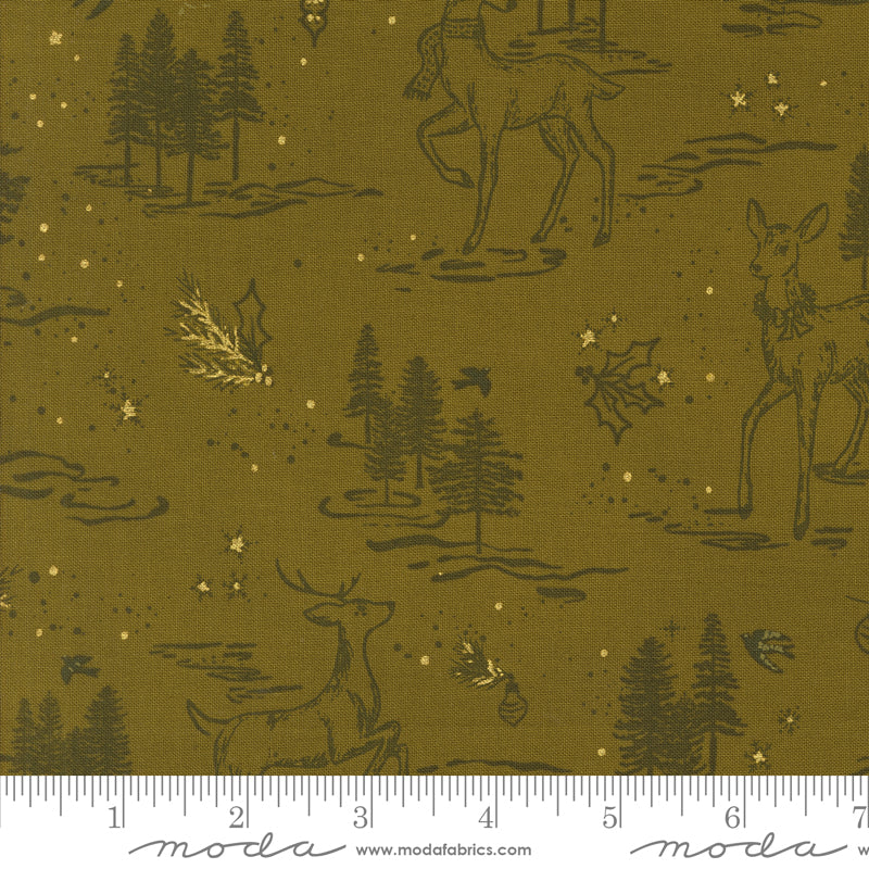 Old World Yuletide Pickle Oh Deer Metallic Yardage by Fancy That Design House for Moda Fabrics