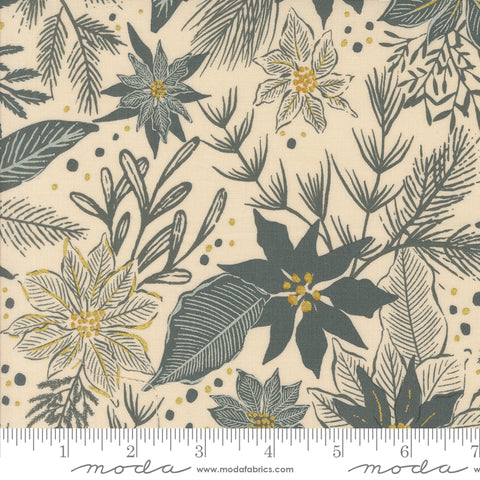 Old World Yuletide Eggshell Poinsettia Metallic Yardage by Fancy That Design House for Moda Fabrics