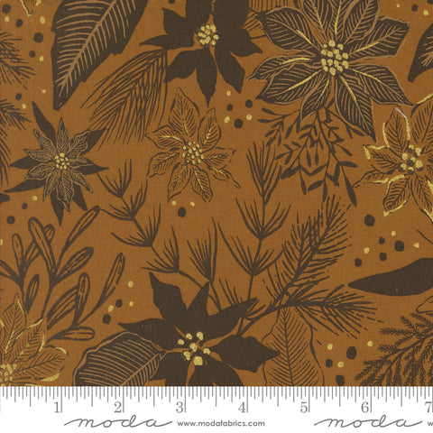 Old World Yuletide Sienna Poinsettia Metallic Yardage by Fancy That Design House for Moda Fabrics