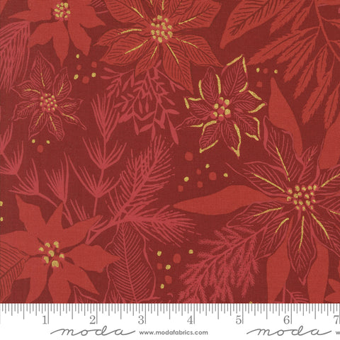 Old World Yuletide Crimson Poinsettia Metallic Yardage by Fancy That Design House for Moda Fabrics