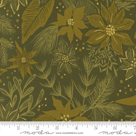 Old World Yuletide Pine Poinsettia Metallic Yardage by Fancy That Design House for Moda Fabrics