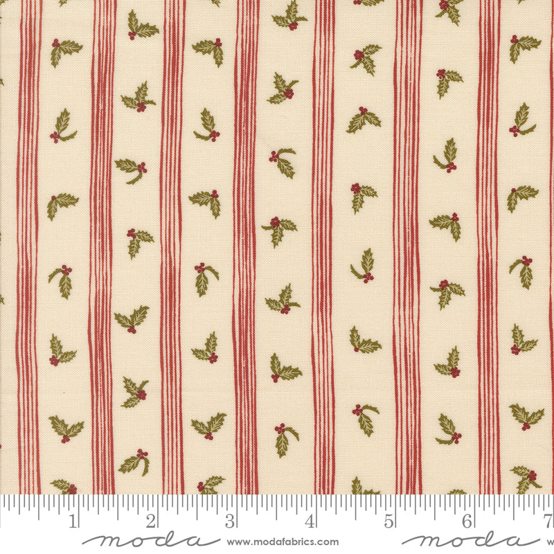 Old World Yuletide Eggshell Holly Stripe Yardage by Fancy That Design House for Moda Fabrics