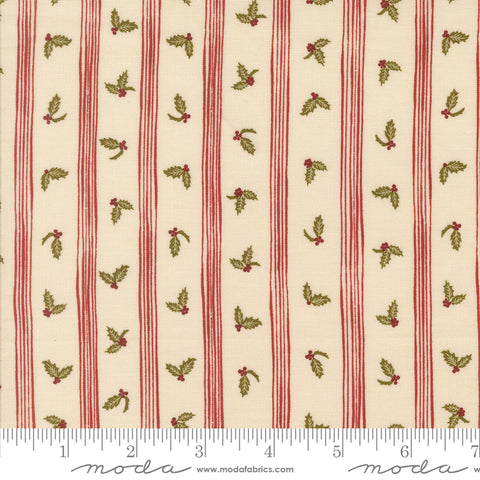 Old World Yuletide Eggshell Holly Stripe Yardage by Fancy That Design House for Moda Fabrics