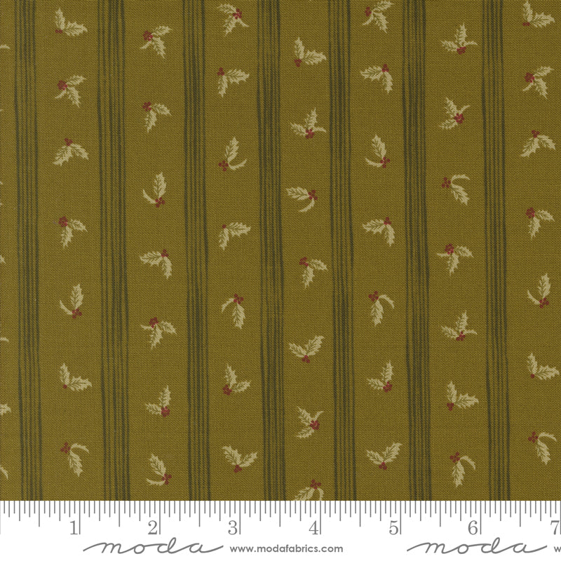 Old World Yuletide Pickle Holly Stripe Yardage by Fancy That Design House for Moda Fabrics