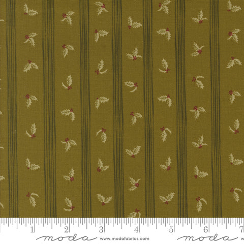 Old World Yuletide Pickle Holly Stripe Yardage by Fancy That Design House for Moda Fabrics