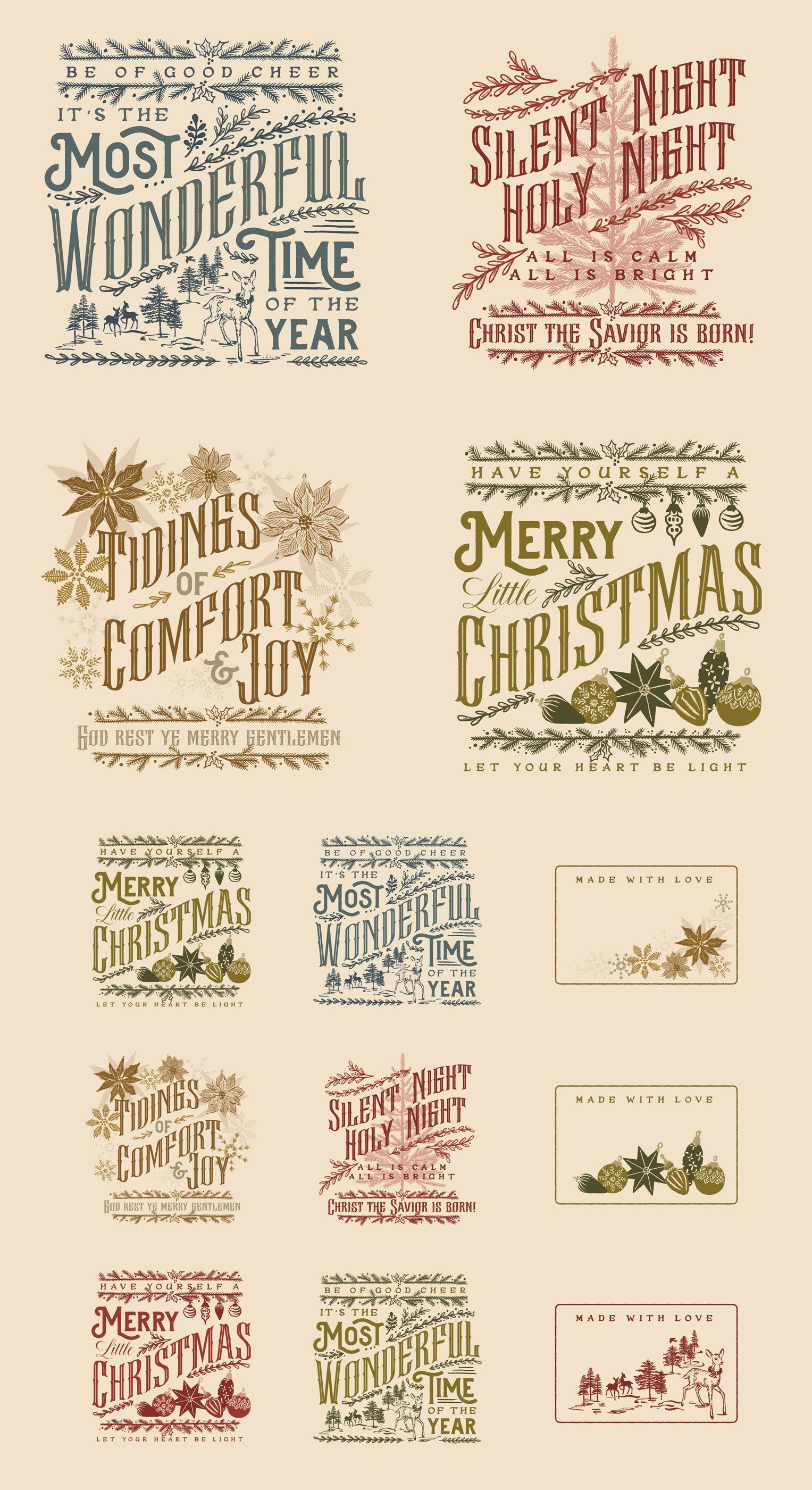 Old World Yuletide Eggshell Panel by Fancy That Design House for Moda Fabrics