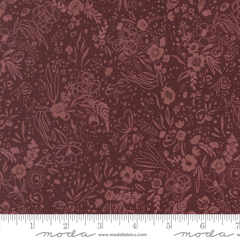 Foraged, Found & Hand Me Down Merlot Field of Fancy Yardage by Fancy That Design House for Moda Fabrics