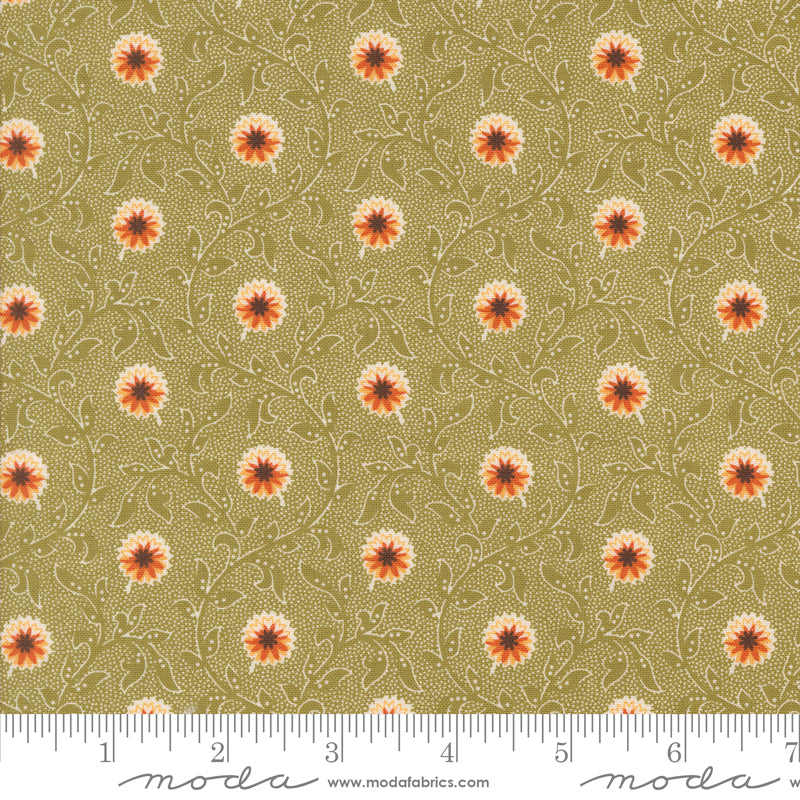 Pumpkin Spice Gatherings Basil Flowering Blooms Yardage by Primitive Gatherings for Moda Fabrics