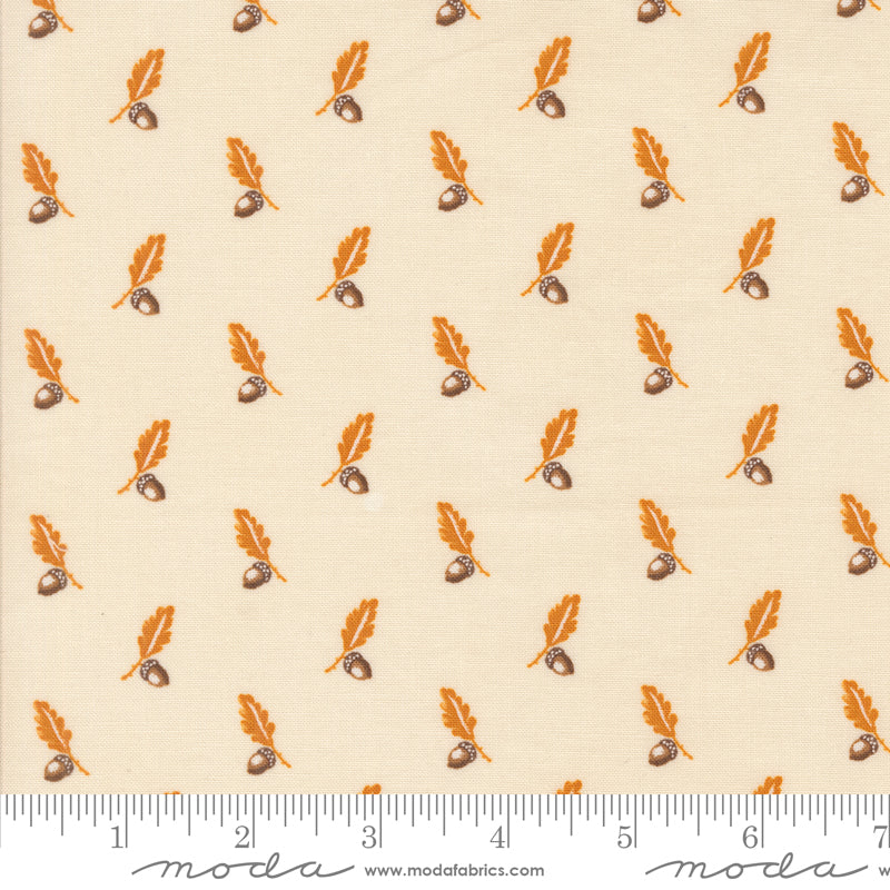 Pumpkin Spice Gatherings Cream Pumpkin Acorn and Oak Yardage by Primitive Gatherings for Moda Fabrics