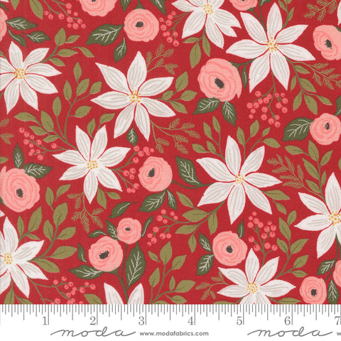Berry & Pine Cranberry Poinsettia Party Yardage by Lella Boutique for Moda Fabrics