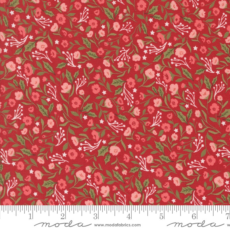 Berry & Pine Cranberry Christmas Posies Yardage by Lella Boutique for Moda Fabrics