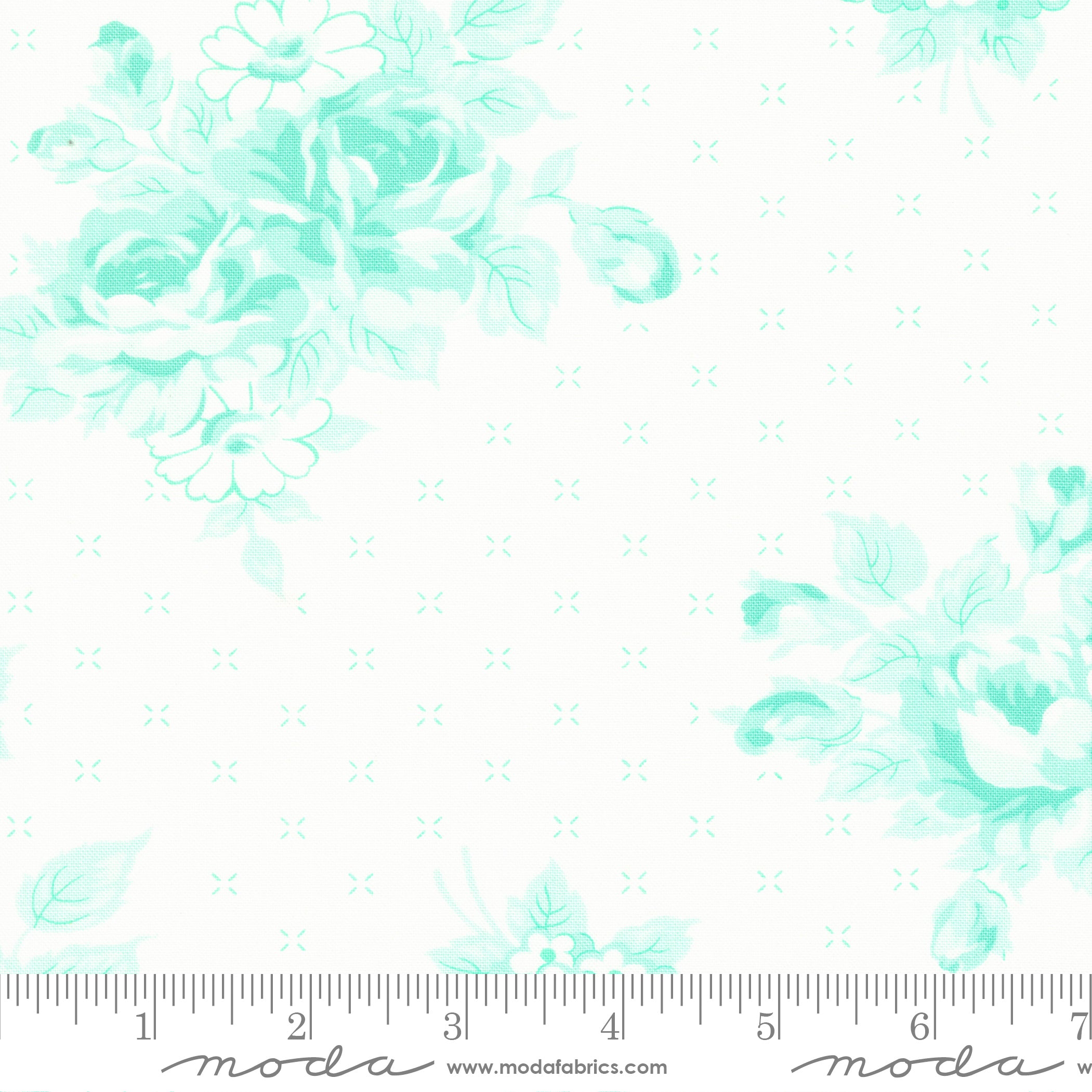 Lighthearted Cream Aqua Rosy Yardage by Camille Roskelley for Moda Fabrics