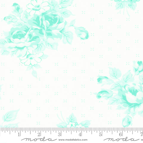 Lighthearted Cream Aqua Rosy Yardage by Camille Roskelley for Moda Fabrics