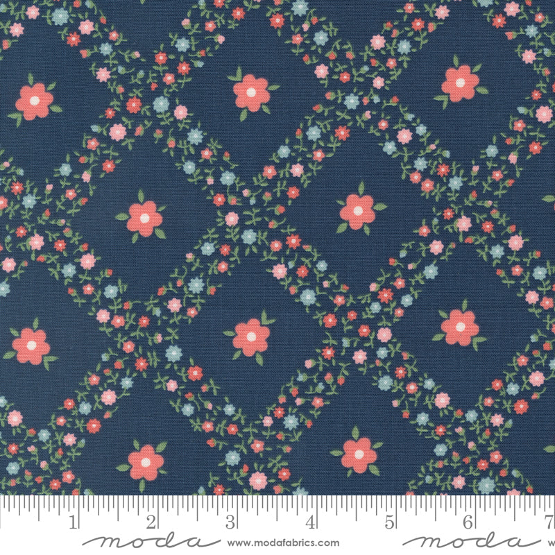 Rosemary Cottage Navy Trellis Yardage by Camille Roskelley for Moda Fabrics