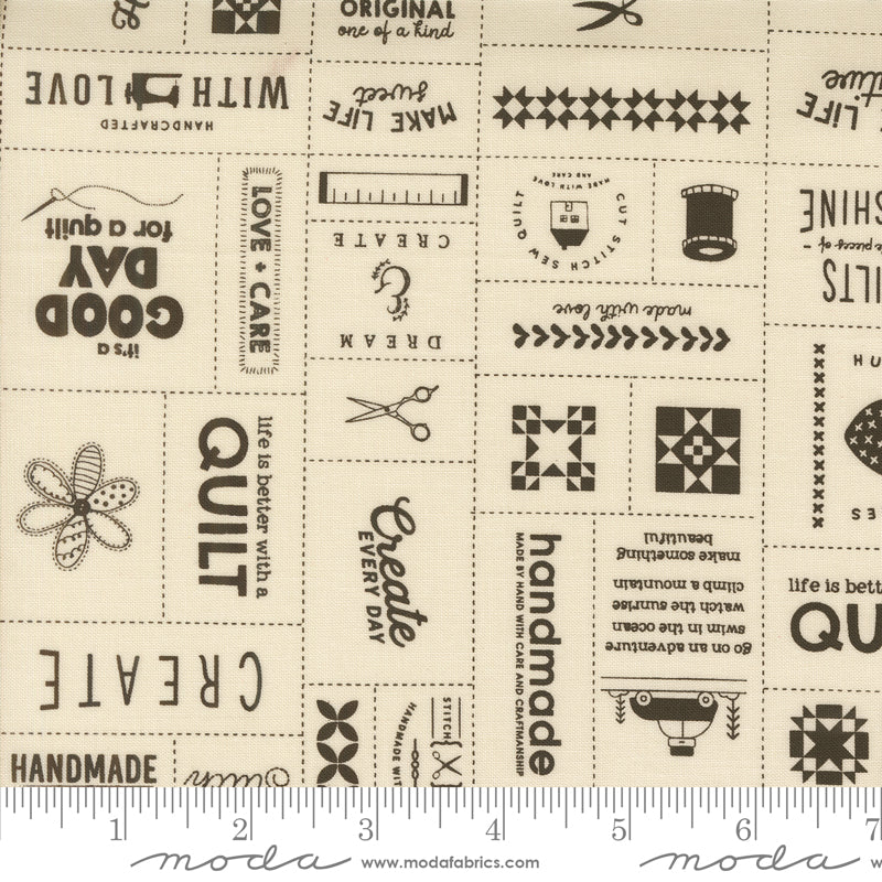 Threads Porcelain Black Made With Love Yardage by Sweetwater for Moda Fabrics