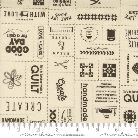 Threads Porcelain Black Made With Love Yardage by Sweetwater for Moda Fabrics