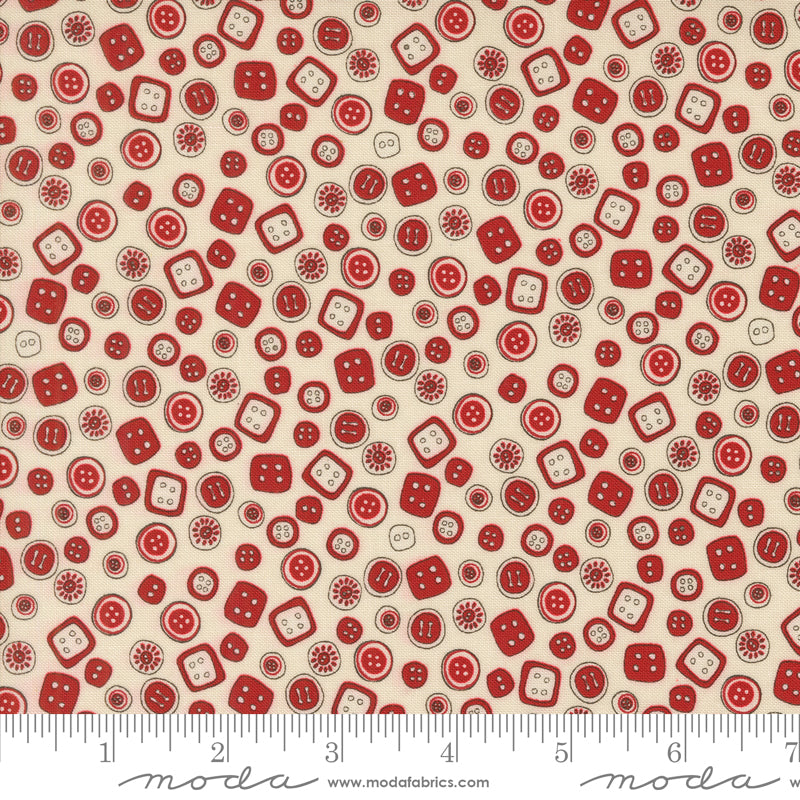 Threads Porcelain Red Buttons Yardage by Sweetwater for Moda Fabrics
