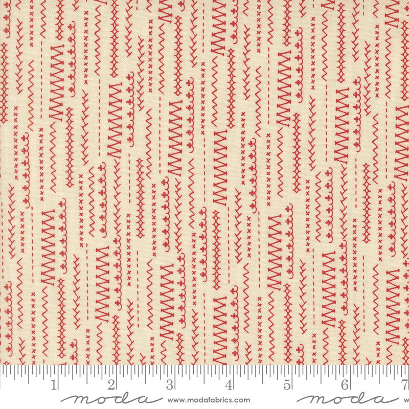 Threads Porcelain Red Stitched Up Yardage by Sweetwater for Moda Fabrics