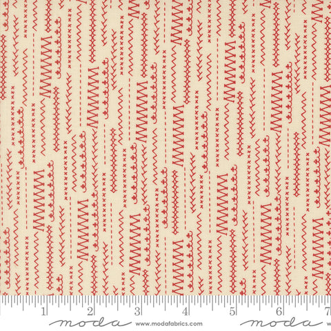 Threads Porcelain Red Stitched Up Yardage by Sweetwater for Moda Fabrics
