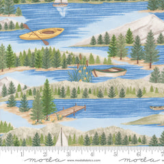 On Lake Time Sky Blue Lake Scene Yardage by Deb Strain for Moda Fabrics