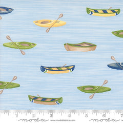 On Lake Time Sky Blue Canoes and Kayaks Yardage by Deb Strain for Moda Fabrics
