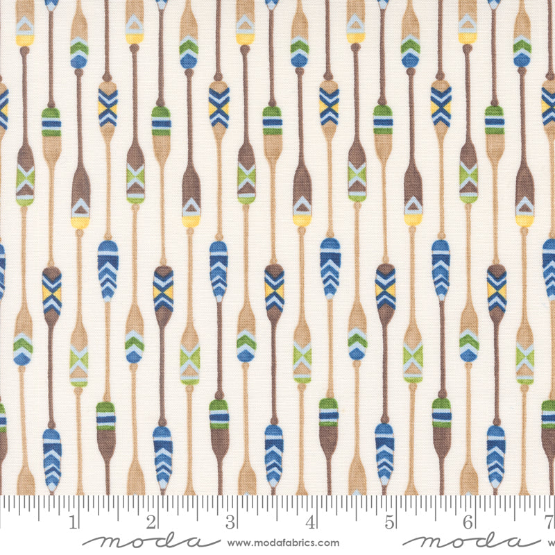 On Lake Time Cloud White Patterned Paddles Yardage by Deb Strain for Moda Fabrics