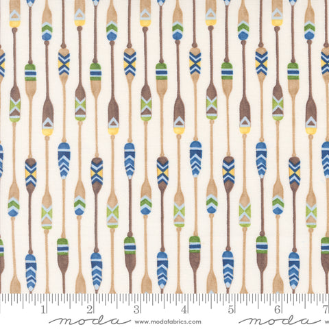 On Lake Time Cloud White Patterned Paddles Yardage by Deb Strain for Moda Fabrics