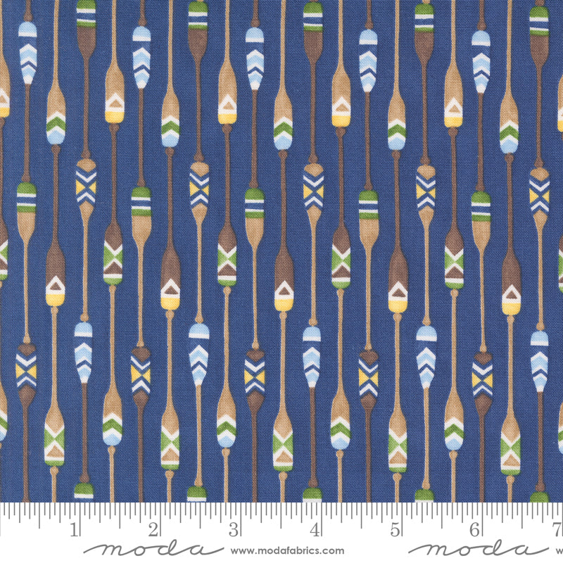 On Lake Time Deep Water Patterned Paddles Yardage by Deb Strain for Moda Fabrics