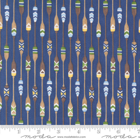 On Lake Time Deep Water Patterned Paddles Yardage by Deb Strain for Moda Fabrics